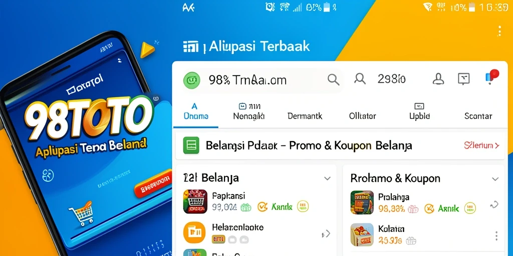 Tampilan utama aplikasi 98TOTO dengan berbagai penawaran promo menarik.