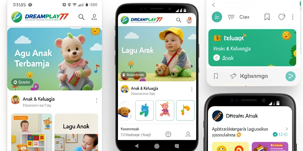 Tampilan antarmuka aplikasi DREAMPLAY77 yang ceria dan interaktif untuk anak-anak.