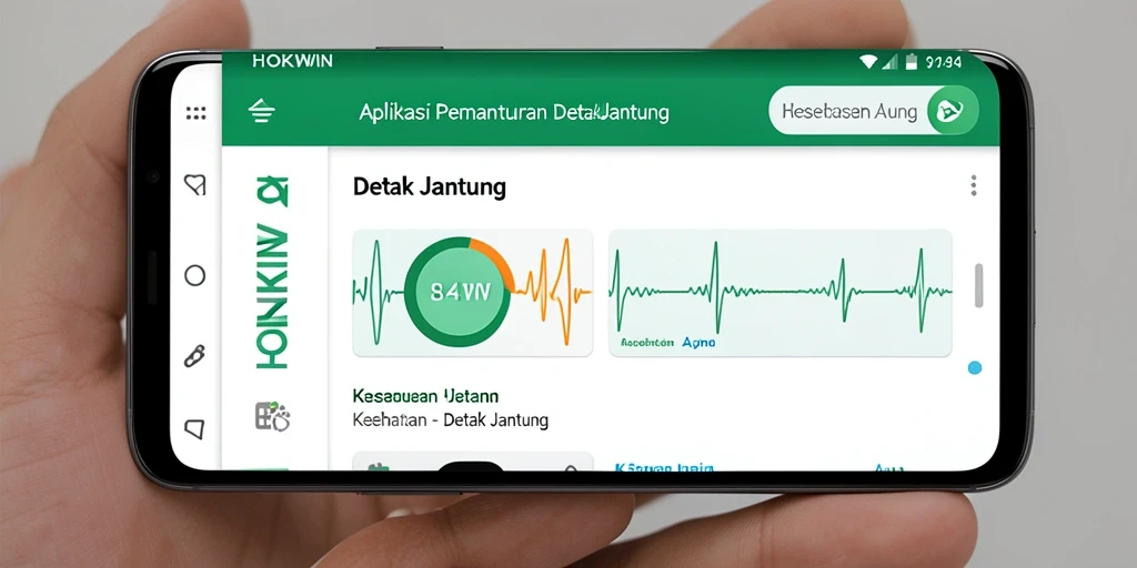 Antarmuka HOKIWIN menampilkan grafik detak jantung yang informatif.