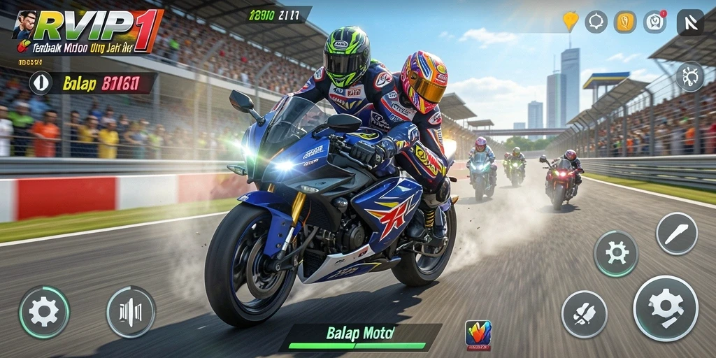 Antarmuka menarik dan menyenangkan dalam balapan motor.