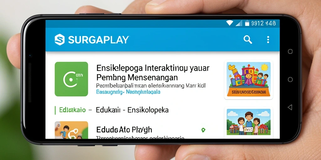 Antarmuka interaktif SURGAPLAY yang memudahkan akses ensiklopedia.