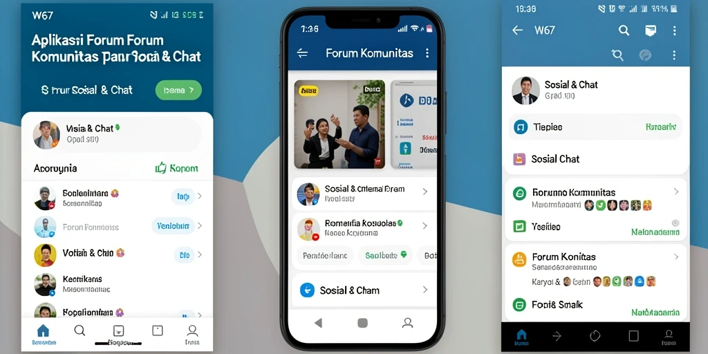 Tampilan antarmuka aplikasi Forum Komunitas W67 yang modern dan user-friendly.