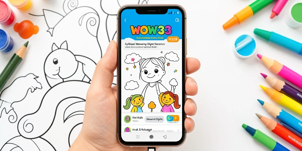 Antarmuka aplikasi WOW33 menampilkan berbagai pilihan gambar untuk diwarnai.